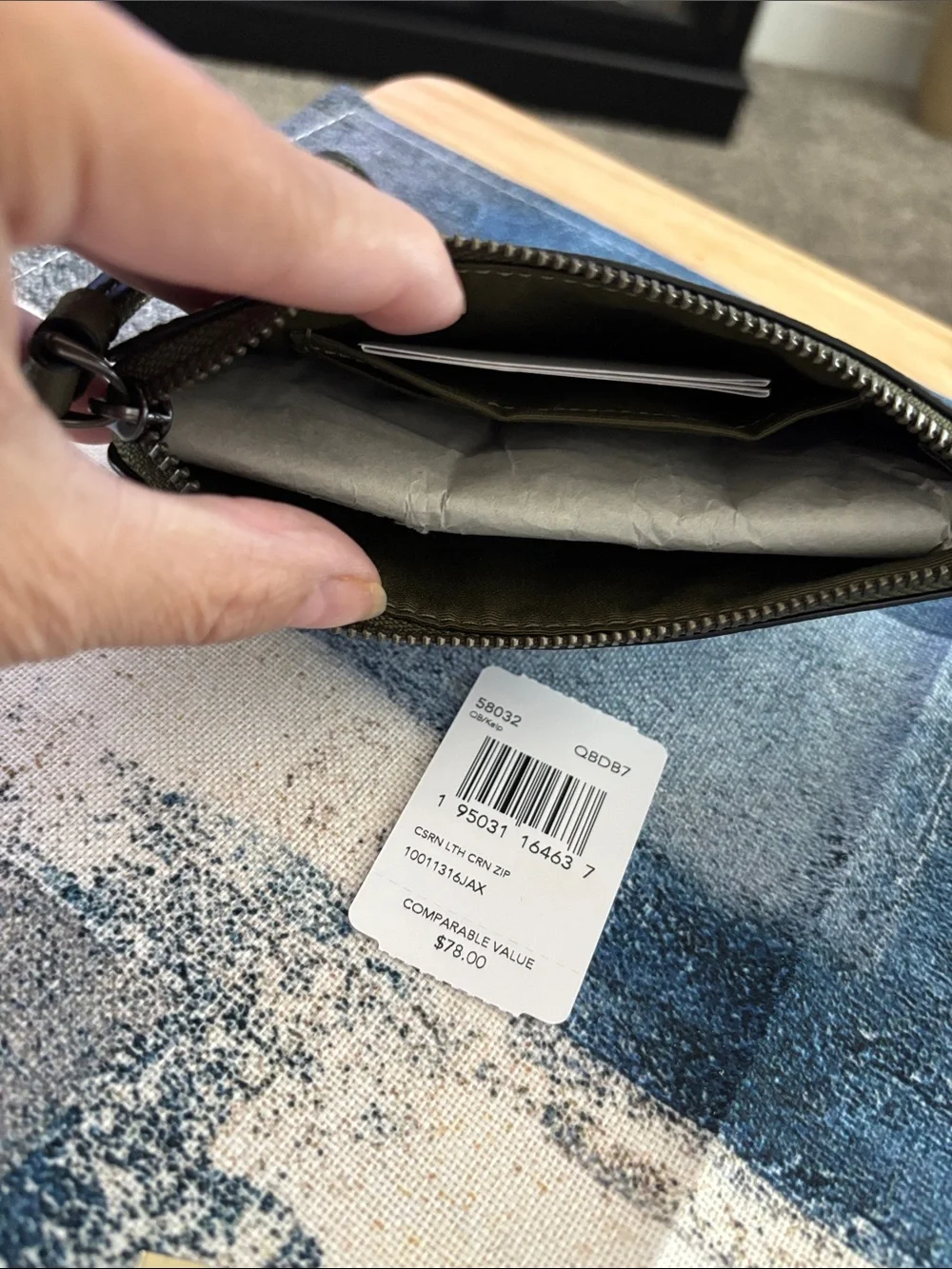 COACH Olive Green Pebbled Leather Wristlet Pouch